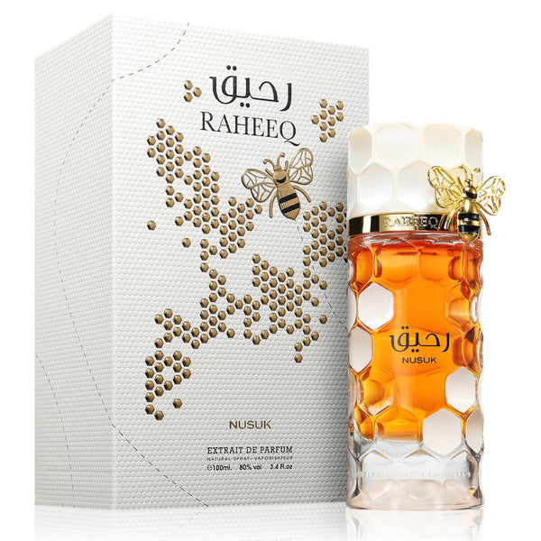 Nusuk Raheeq 100ml eau de parfum bottle, blood orange honey and vanilla unisex fragrance