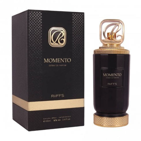 Riiffs Momento 100ml eau de parfum bottle, saffron rose and oud woody spicy unisex fragrance