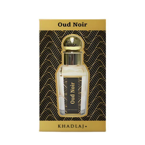 Khadlaj Oud Noir 15ml attar bottle and packaging detail