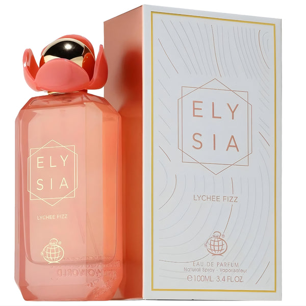 Fragrance World Elysia Lychee Fizz 100ml eau de parfum orange bottle