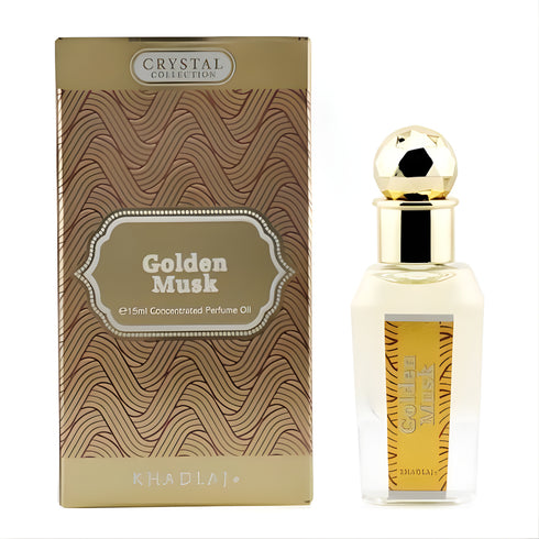 Khadlaj Golden Musk 15ml attar bottle and packaging detail