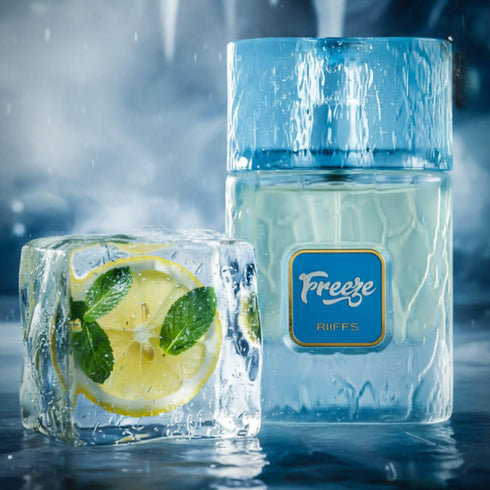 Riiffs Freeze 100ml eau de parfum, icy citrus grapefruit and snow cooling scent bottle