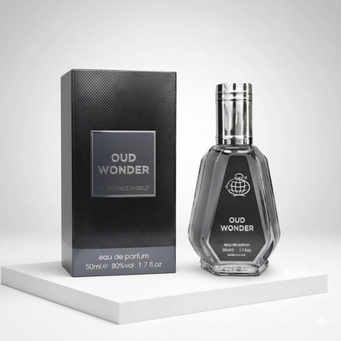 Fragrance World Oud Wonder 50ml eau de parfum bottle detail