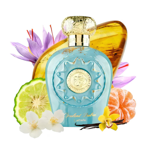lattafa opulent dubai blue bottle