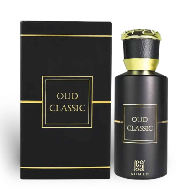 Ahmed Al Maghribi Oud Classic 50ml eau de parfum black gold bottle with box