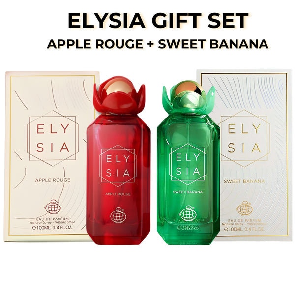 Fragrance World Elysia Apple Rouge and Sweet Banana gift set two 100ml bottles