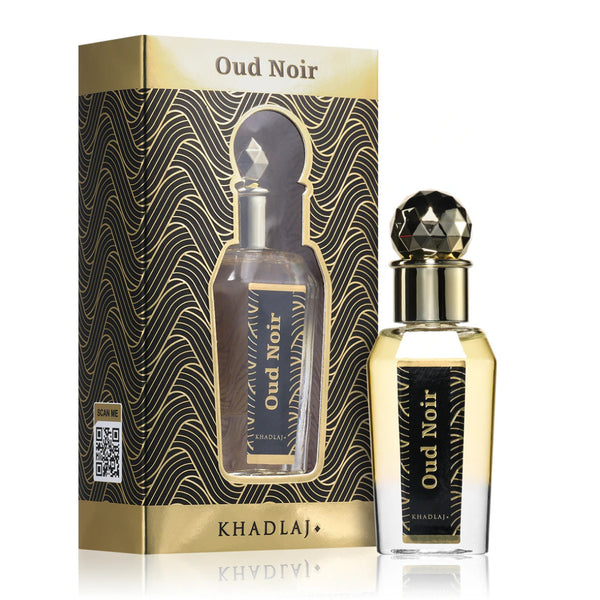Khadlaj Oud Noir 15ml perfume oil bottle in the duo set