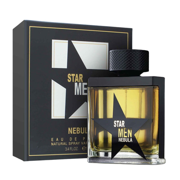 Fragrance World Star Men Nebula 100ml eau de parfum black gold star bottle
