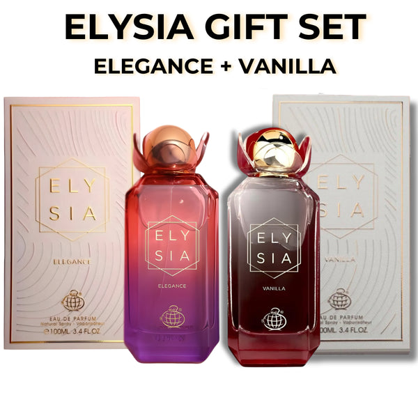 Fragrance World Elysia Elegance and Vanilla gift set two 100ml bottles