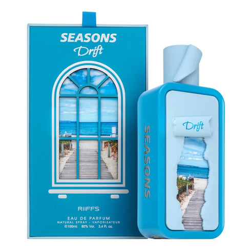 Riiffs Seasons Drift 100ml eau de parfum bottle, lemon pink pepper and cedar fresh womens fragrance