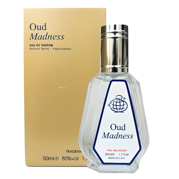 Fragrance World Oud Madness 50ml eau de parfum navy bottle